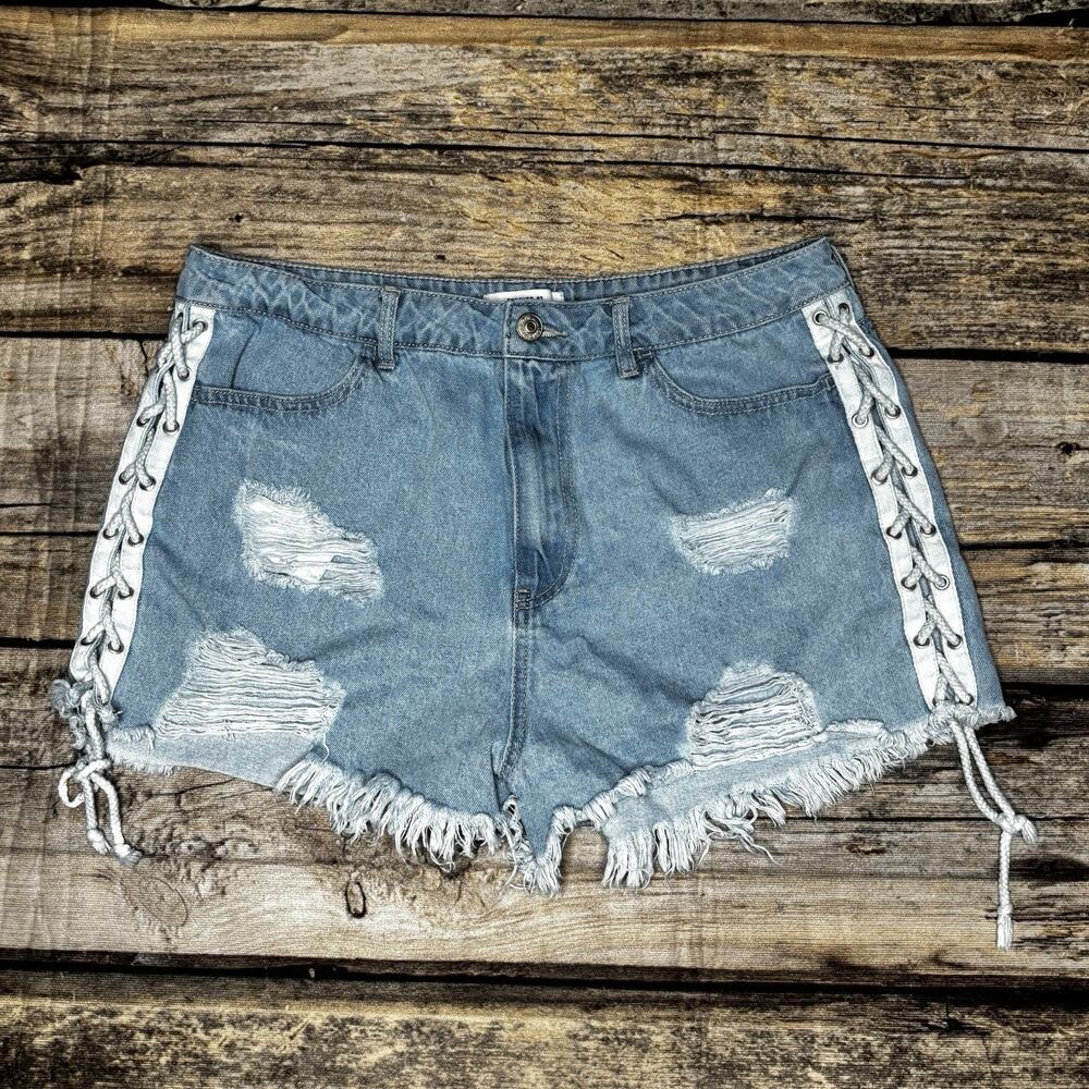 Forever 21 Women's Distressed High Waist Rope Frayed Denim Jean Shorts size 31